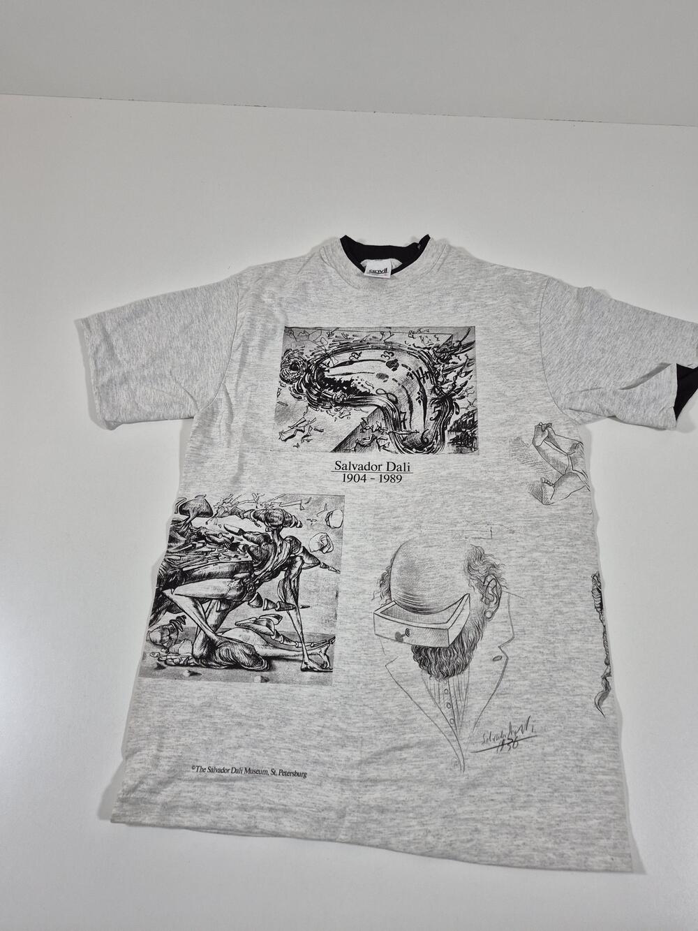 Vintage Salvador Dali Art Museum Shirt Mens S Gray Allover Graphic Tee USA AOP